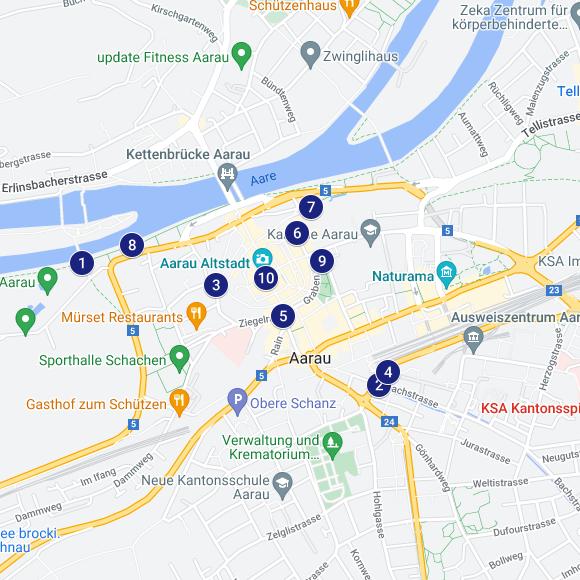Karte Aarau mit AR Situationsplan Find-the-Code Aarau inkl. Augmented Reality