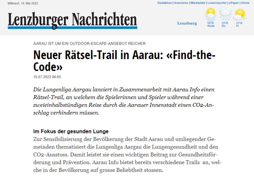 Beitrag Lenzburger Nachrichten